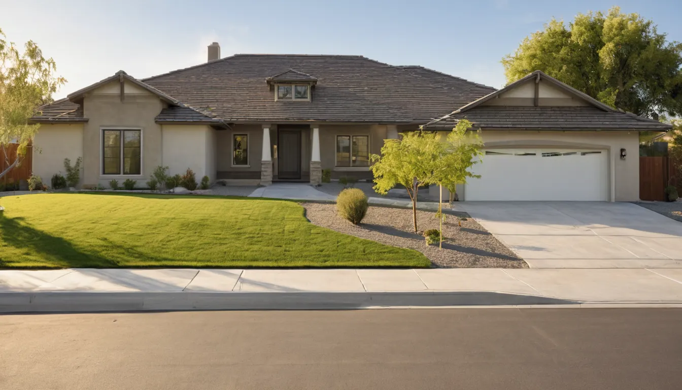 A newly poured concrete driveway leading to a stucco ranch home in Solana Beach